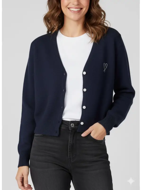 Garson Boy Lacivert Kalp Nakışlı Hırka