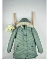 10-14 Yaş Kız Küf Yeşili Kürklü Mont