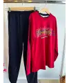 11-15 Yaş Bordo Yazılı Pijama Takımı