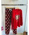 11-15 Yaş Kırmızı Kalpli Pijama Takımı