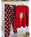 11-15 Yaş Kırmızı Kalpli Pijama Takımı