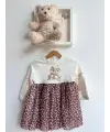 2-5 Yaş Leopar Desen Sincap Baskılı Elbise