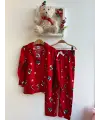 6-13 Yaş Kırmızı Önden Düğmeli Pijama Takımı