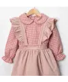2-5 Yaş Pembe Kareli Gömlekli Salopet Elbise