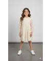 10-14 Yaş Bej Tül İşlemeli Elbise