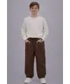 10-15 Yaş Kahverengi Bel Paça Lastikli Kargo Pantolon