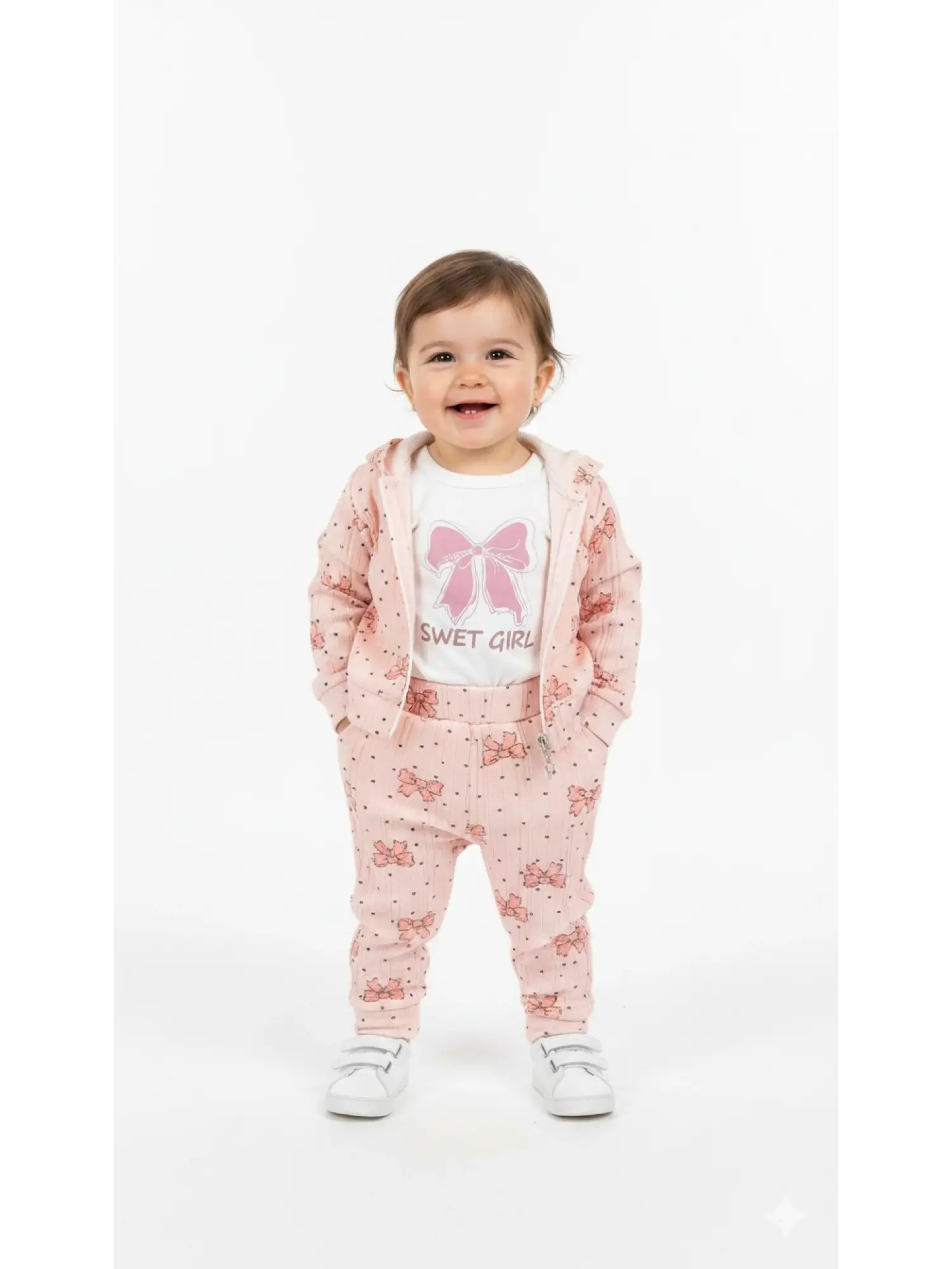 0-12 Ay Pembe Kapşonlu 3lü Takım