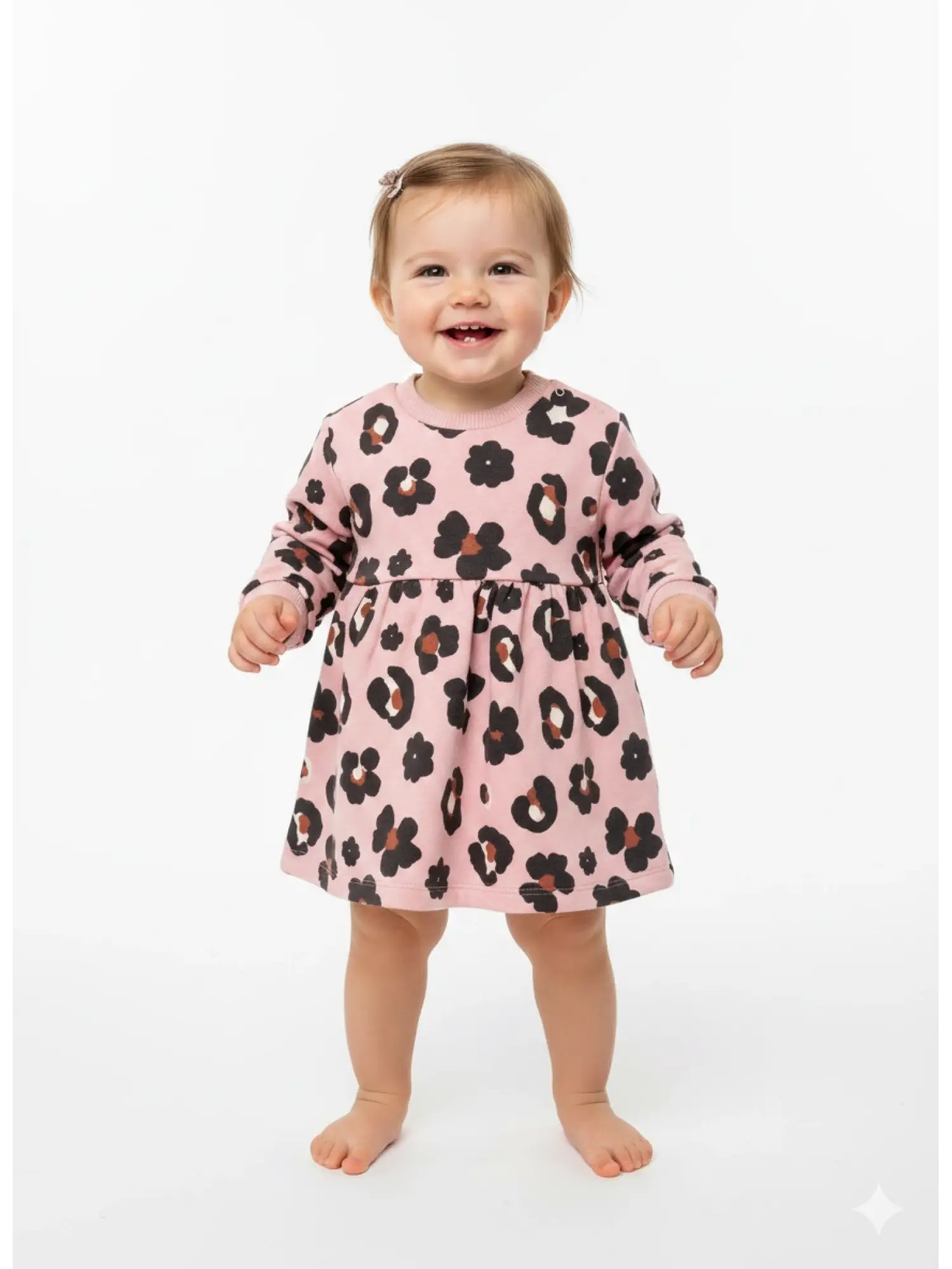 0-36 Ay Şardonlu Pembe Desenli Elbise