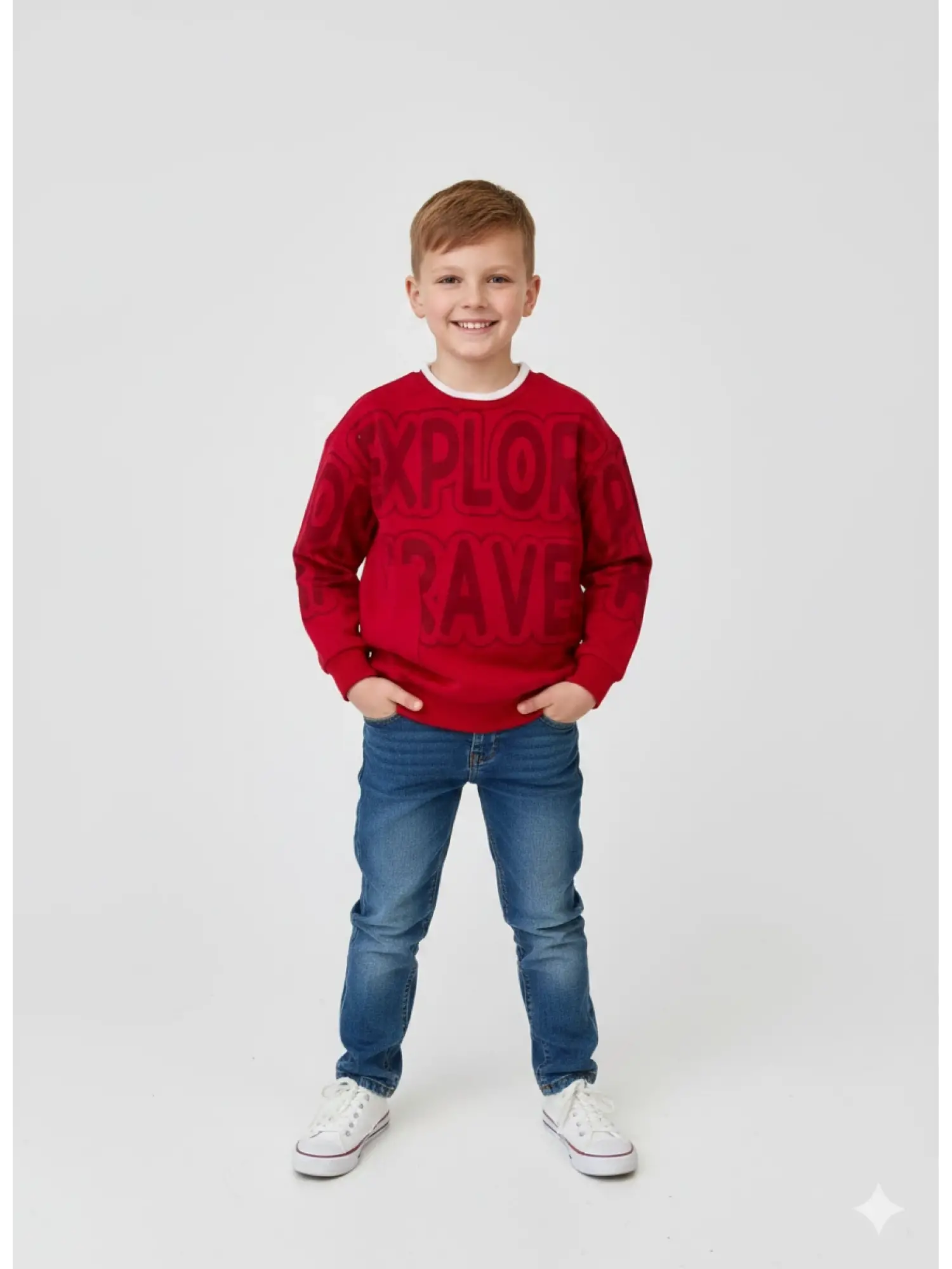 10-13 Yaş Kesik Detay Kırmızı Sweat