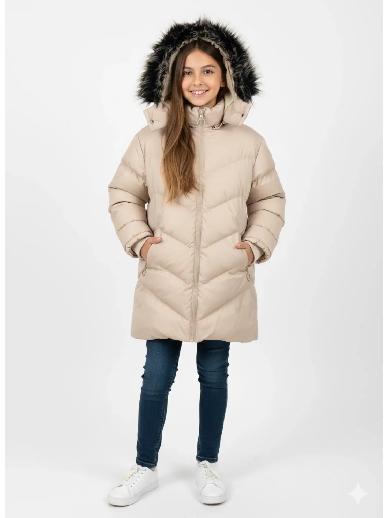 12-16 Yaş Krem Kürklü Şişme Mont