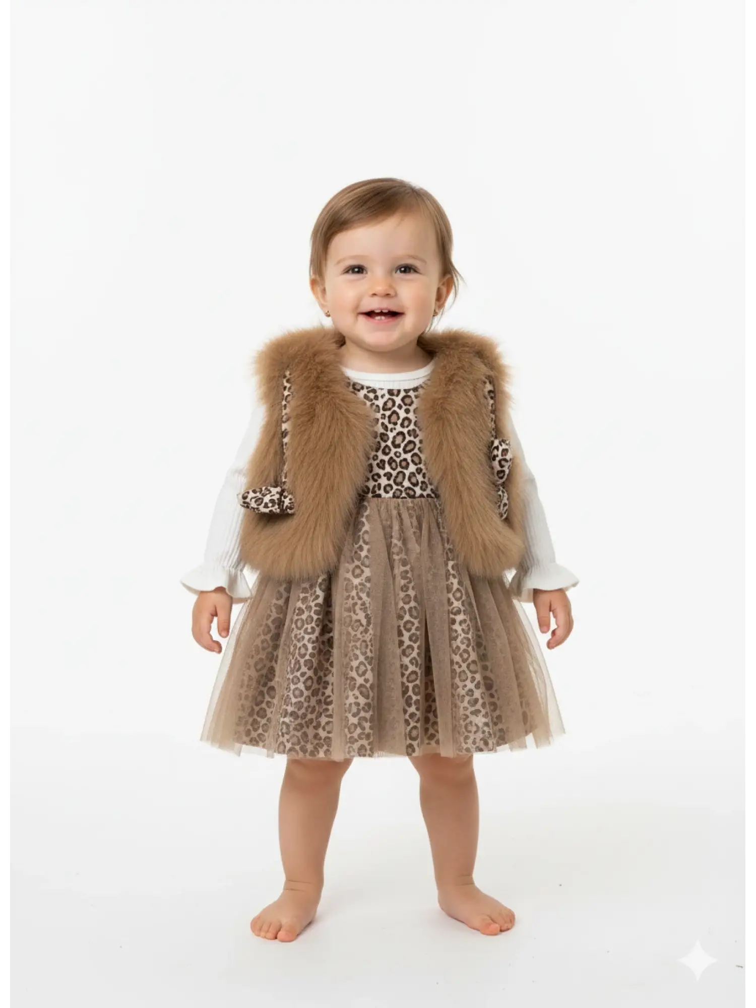 12-24 Ay Leoparlı Elbise Yelekli Takım
