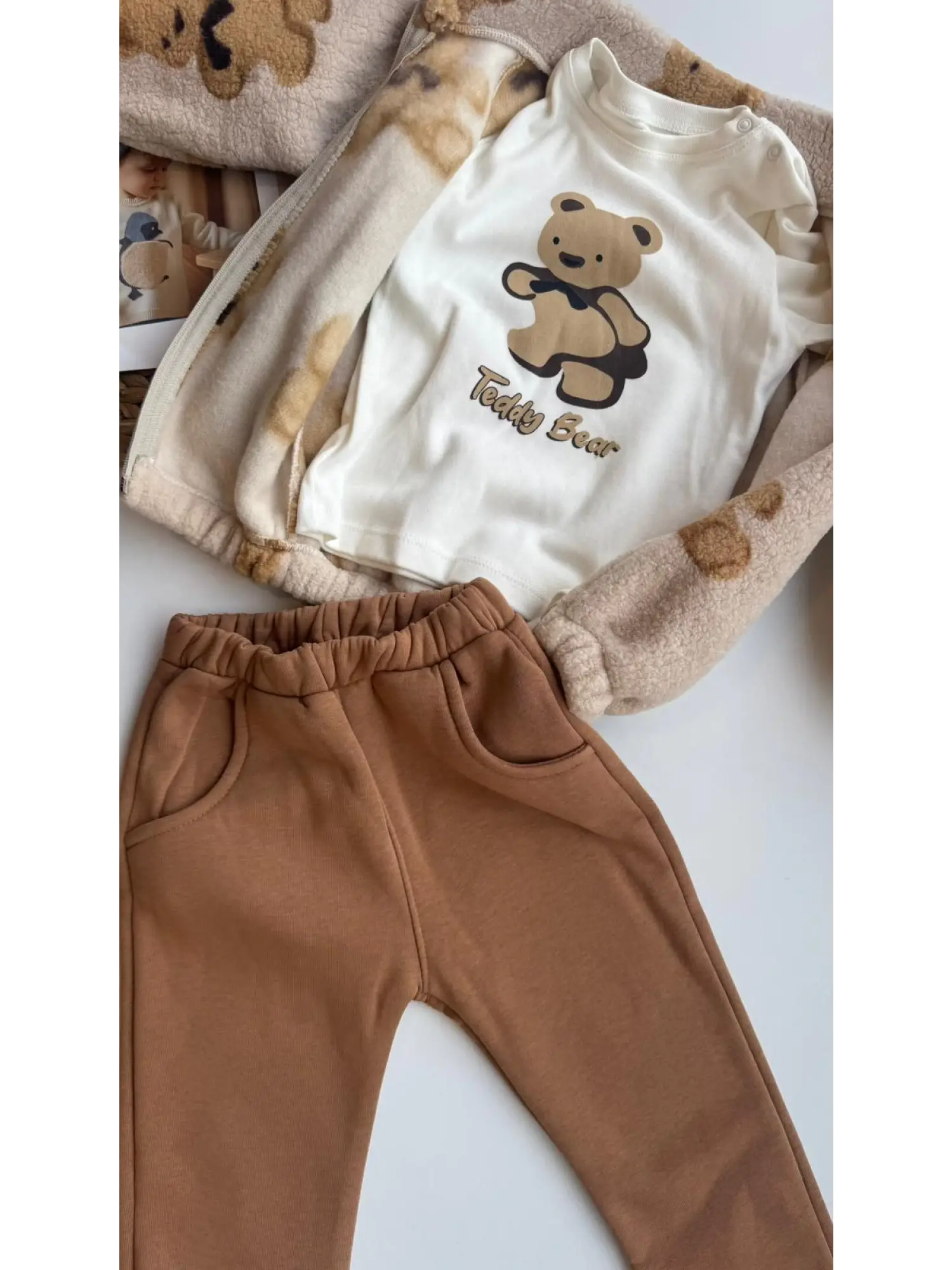 2-4 Yaş Ayıcık Baskılı Polarlı Takım