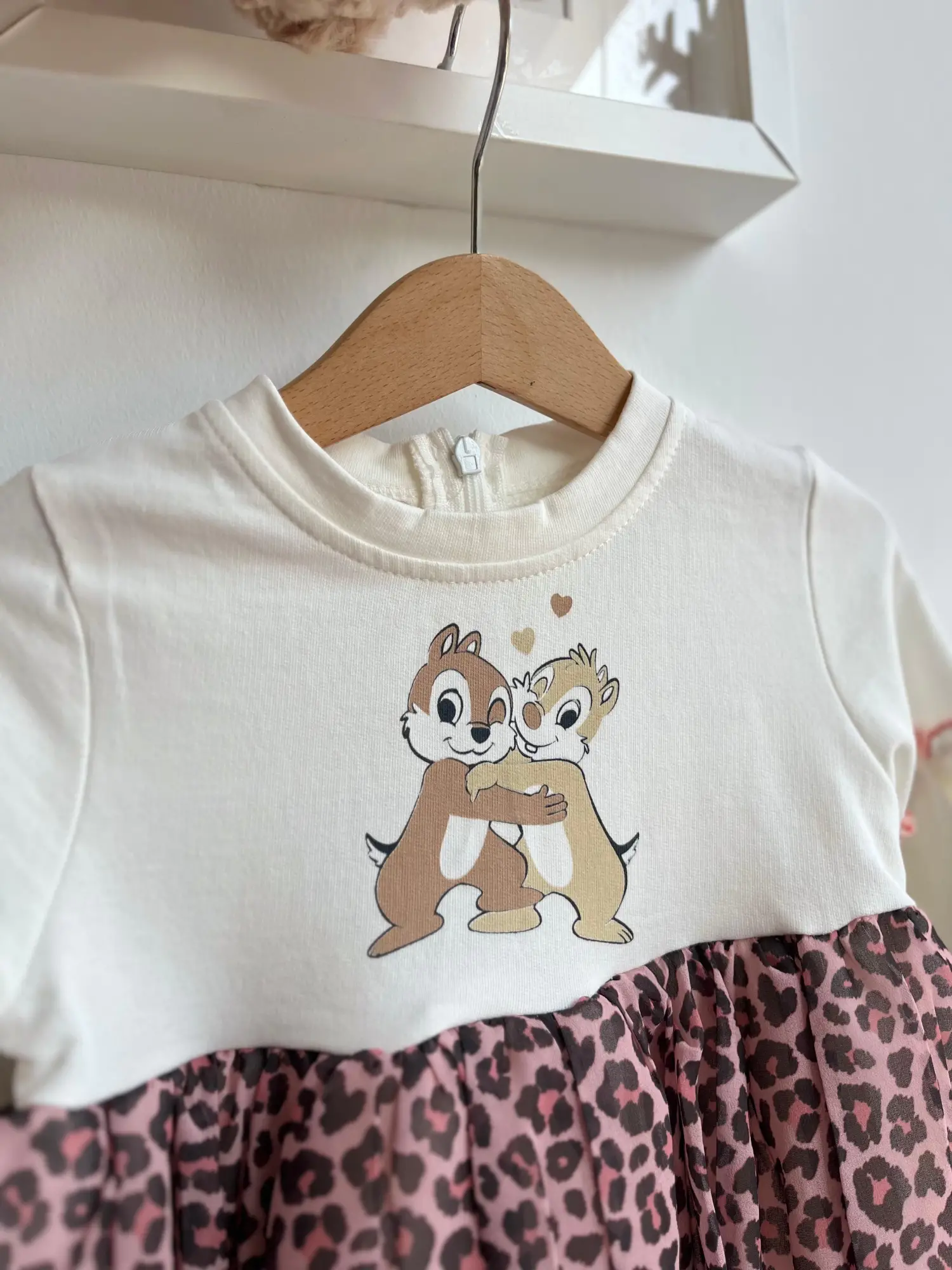 2-5 Yaş Leopar Desen Sincap Baskılı Elbise