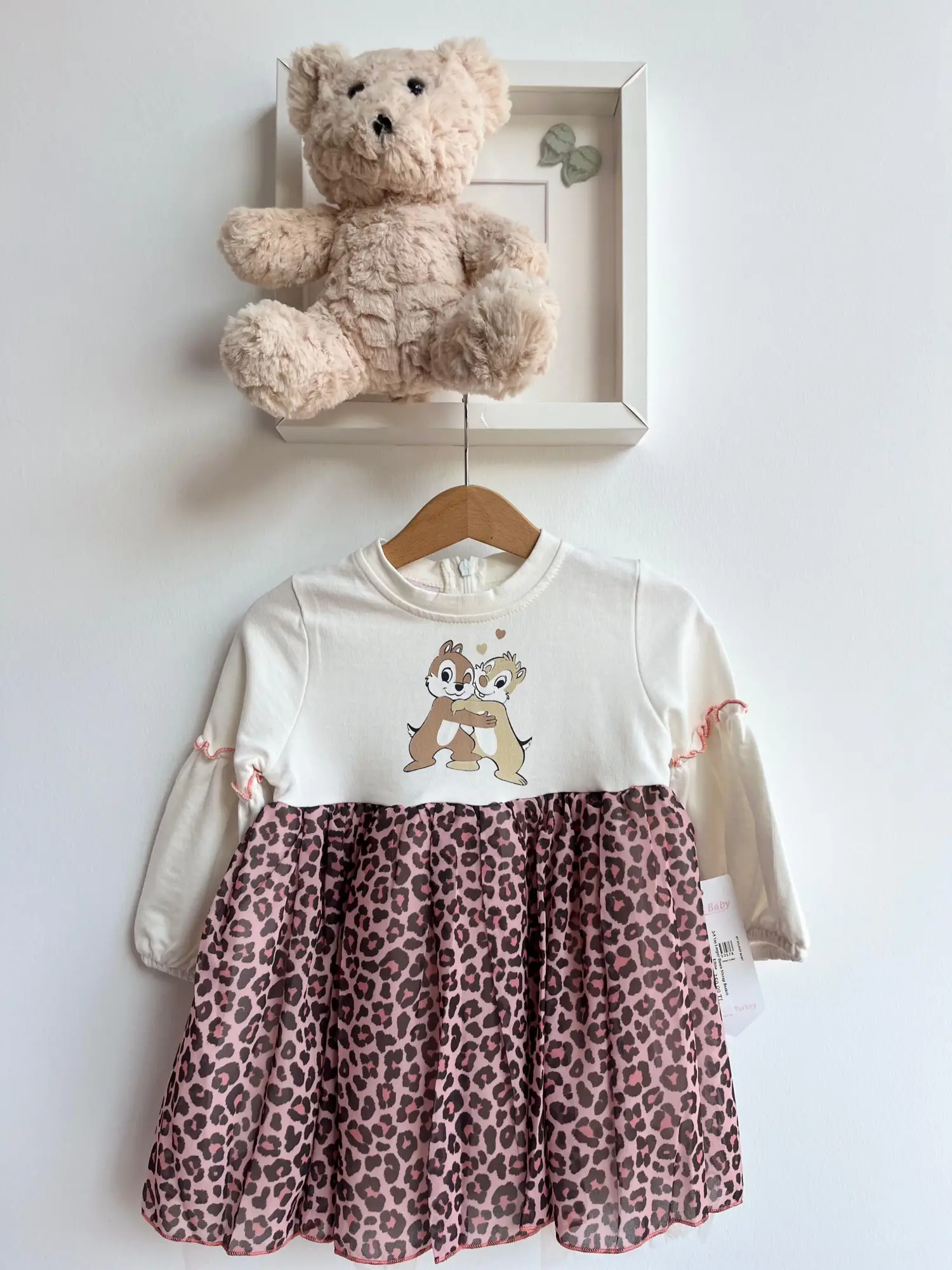 2-5 Yaş Leopar Desen Sincap Baskılı Elbise