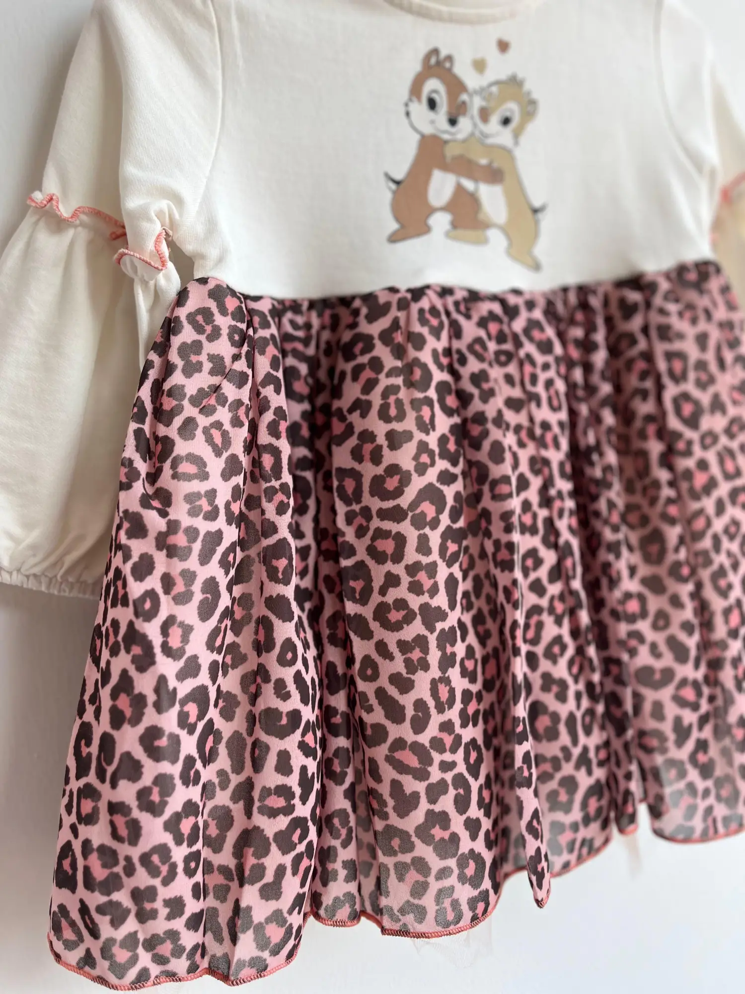 2-5 Yaş Leopar Desen Sincap Baskılı Elbise