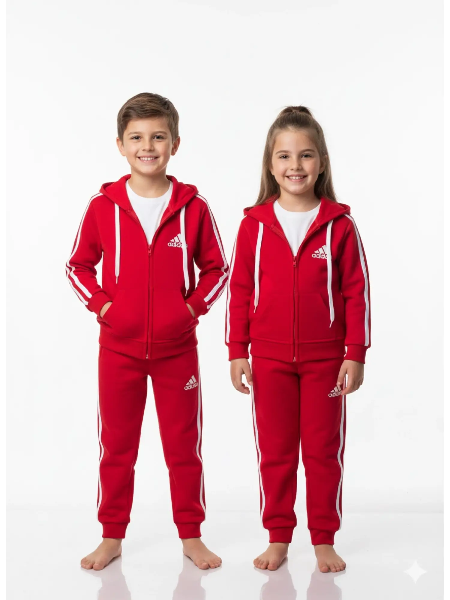 2-8 Yaş Kırmızı Adidas Kapşonlu Takım
