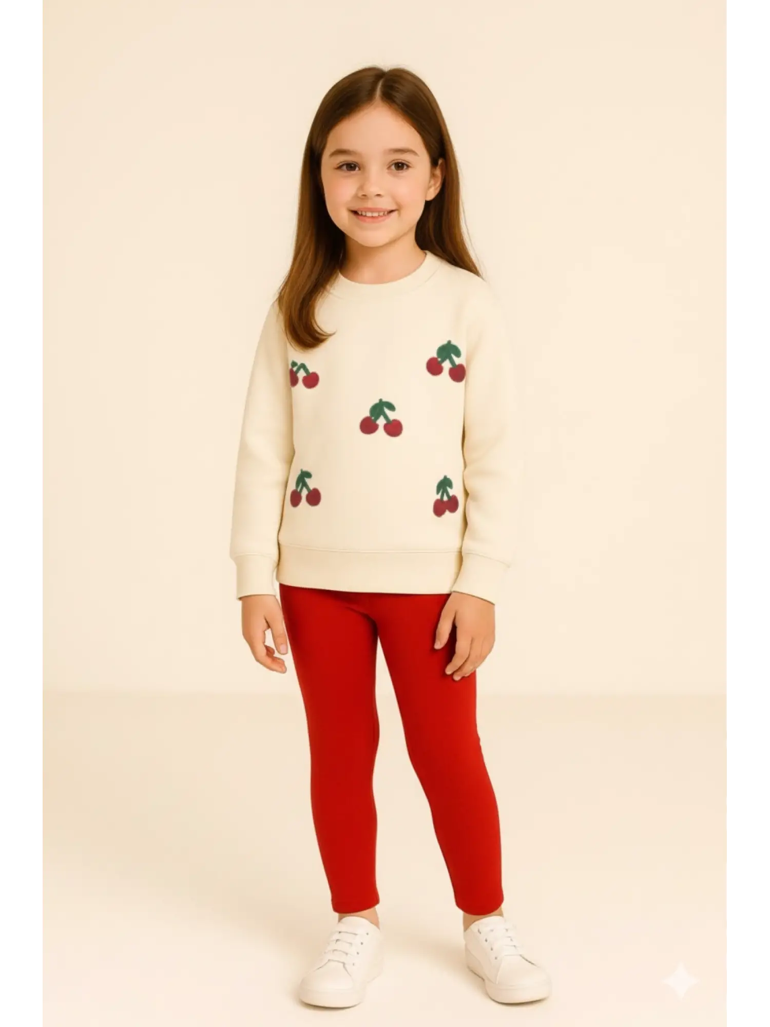 2-8 Yaş Kırmızı Kirazlı Taytlı Takım