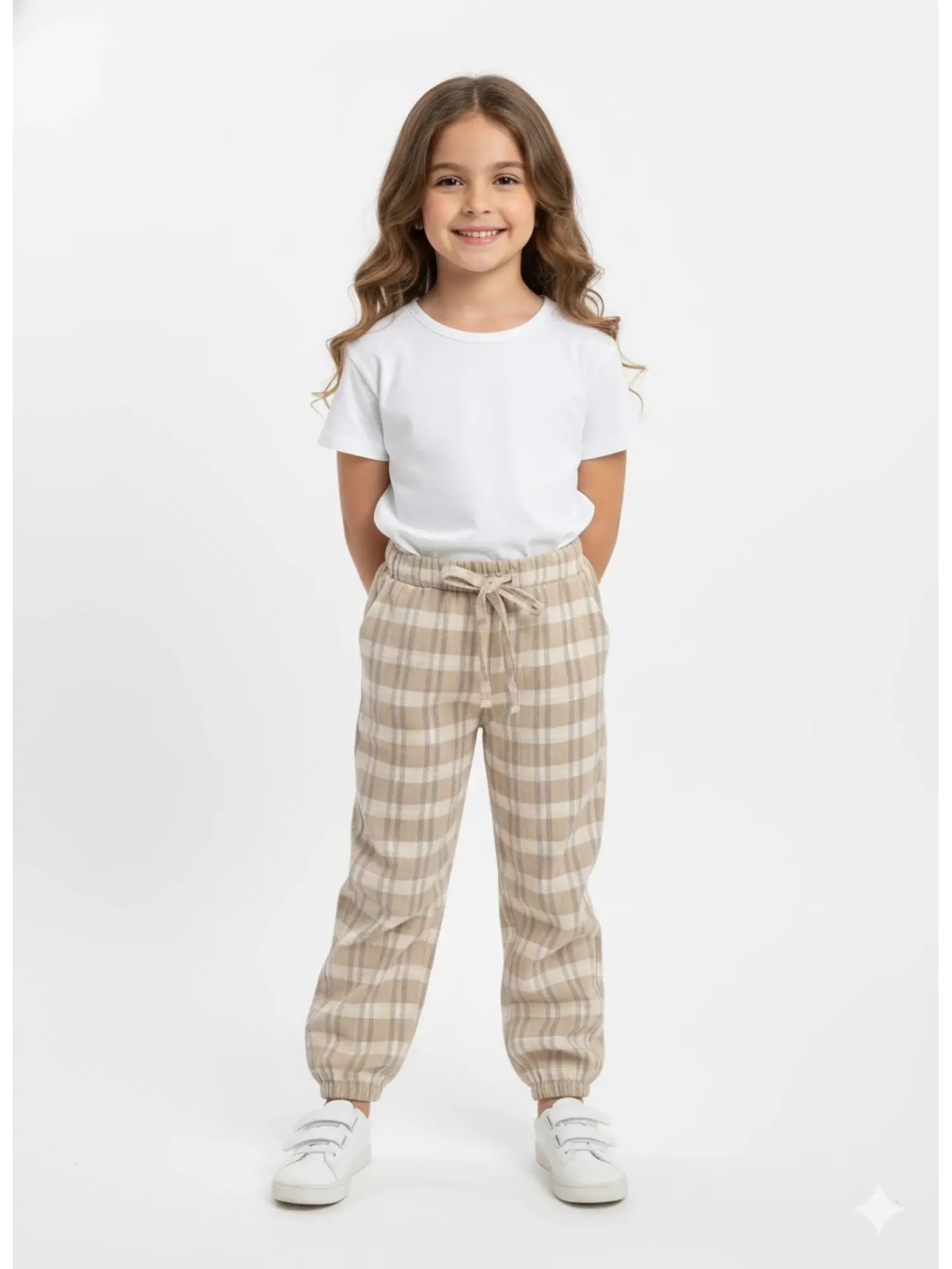 2-8 Yaş Krem Kareli Pantolon