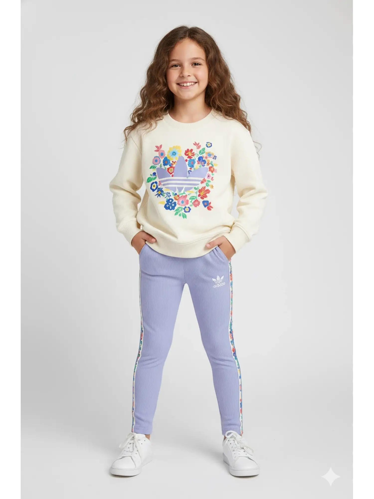 2-8 Yaş Lila Çiçekli Adidas Takım