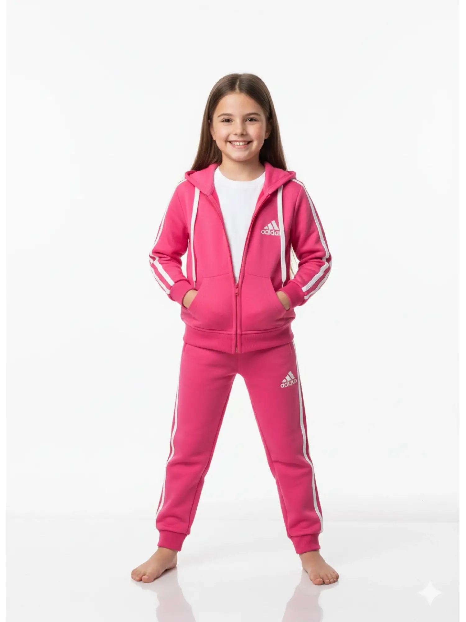 2-8 Yaş Pembe Adidas Kapşonlu Takım