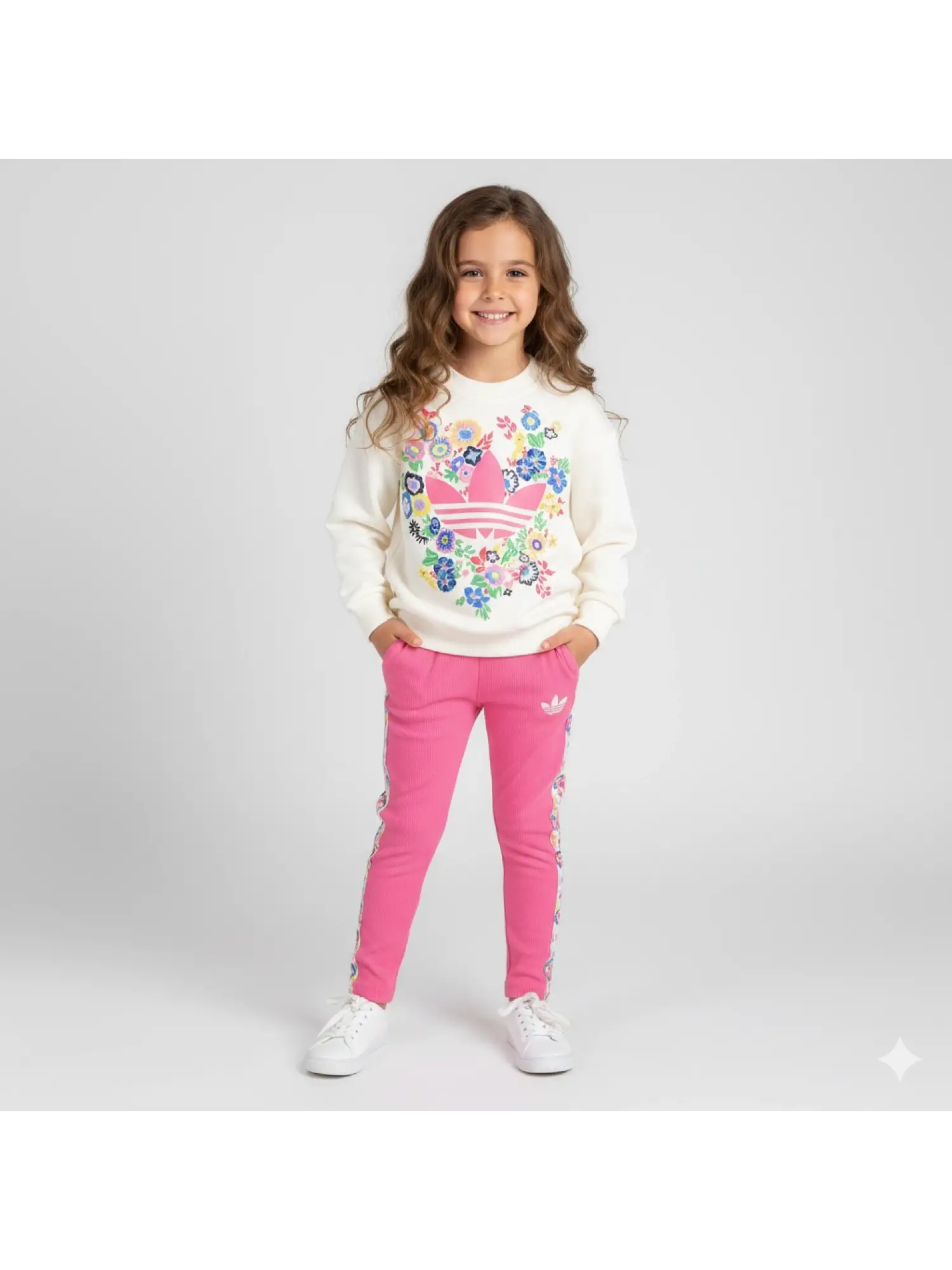 2-8 Yaş Pembe Çiçekli Adidas Takım