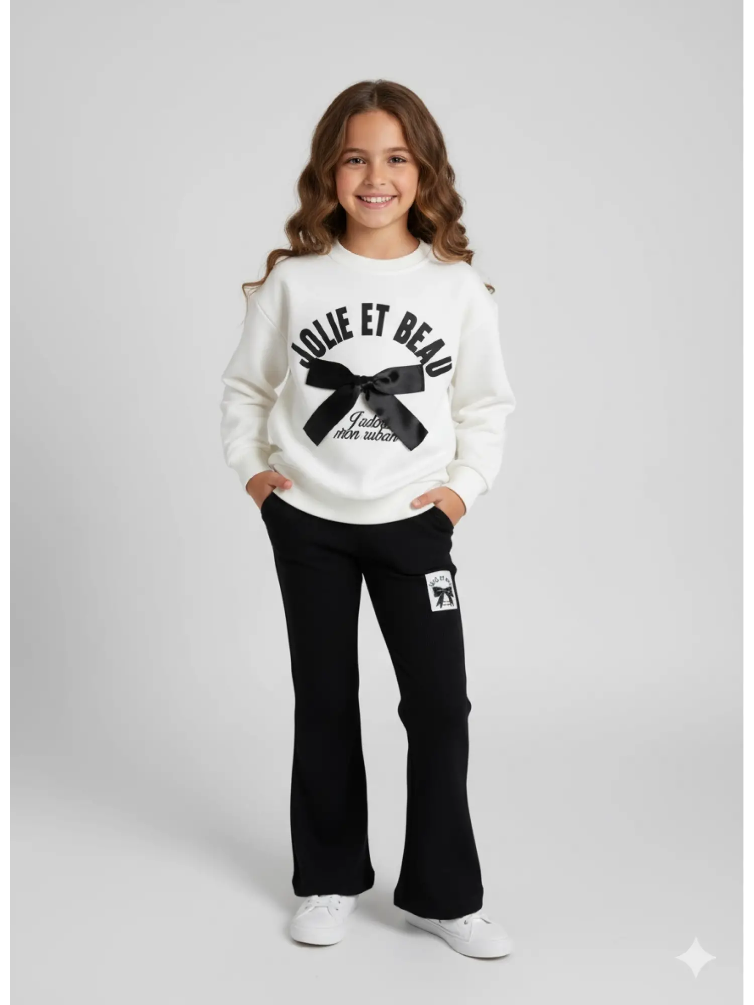 2-8 Yaş Siyah Kurdele Detaylı Taytlı Takım