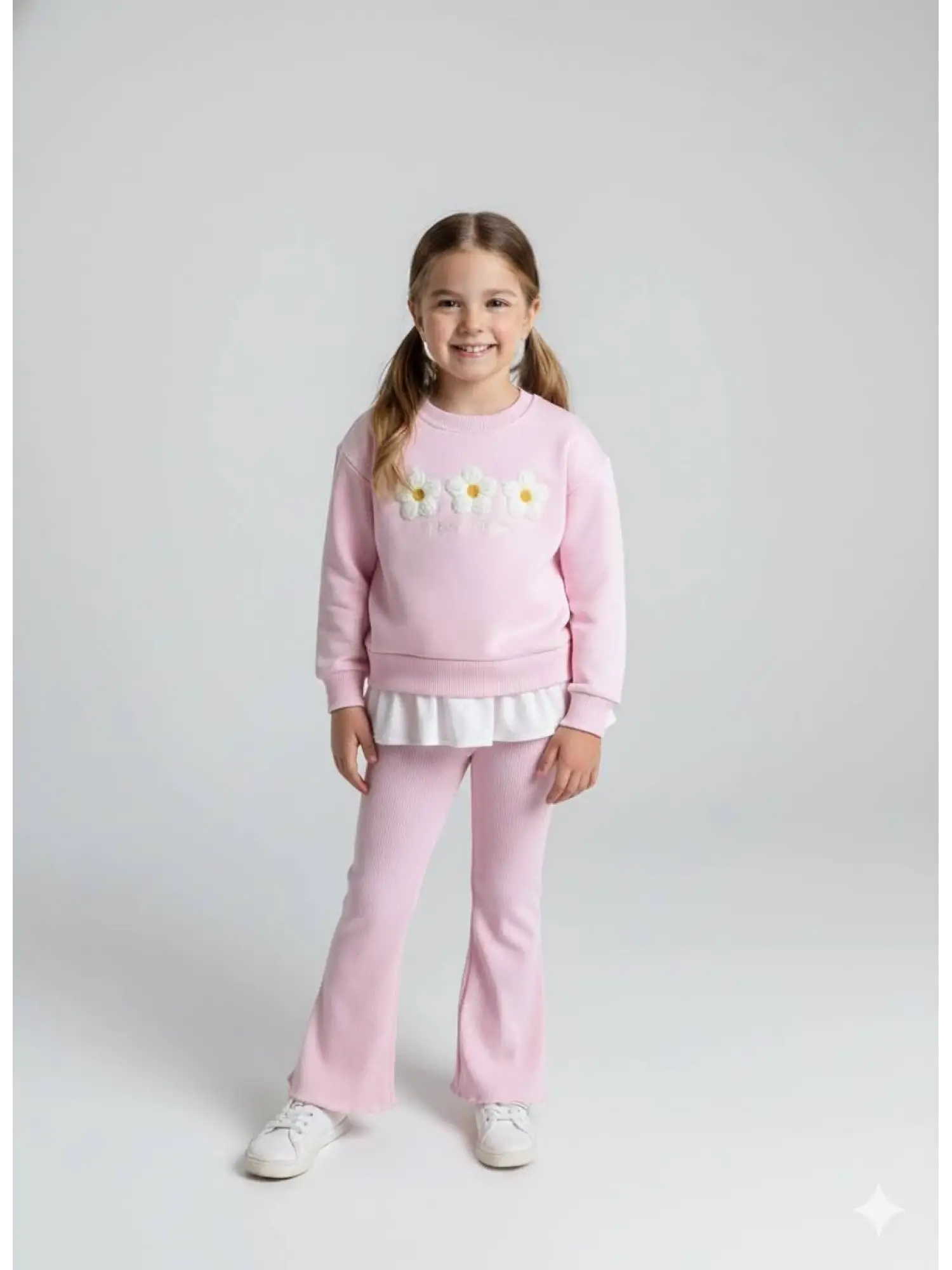 2-8 Yaş Toz Pembe Papatyalı Taytlı Takım