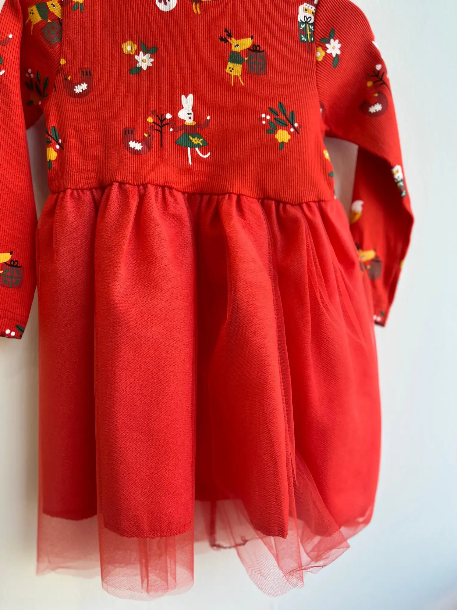 3-10 Yaş Kırmızı Çiçekli Noel Elbise