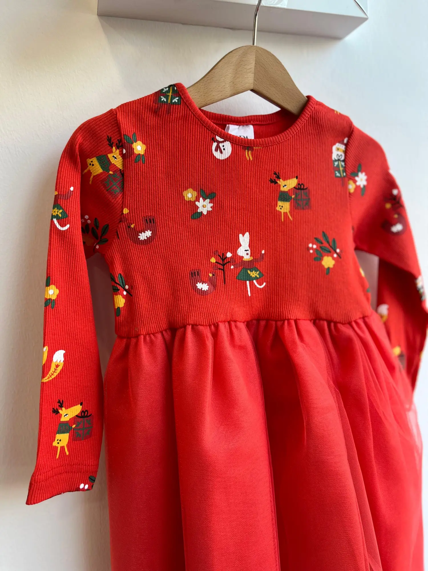 3-10 Yaş Kırmızı Çiçekli Noel Elbise