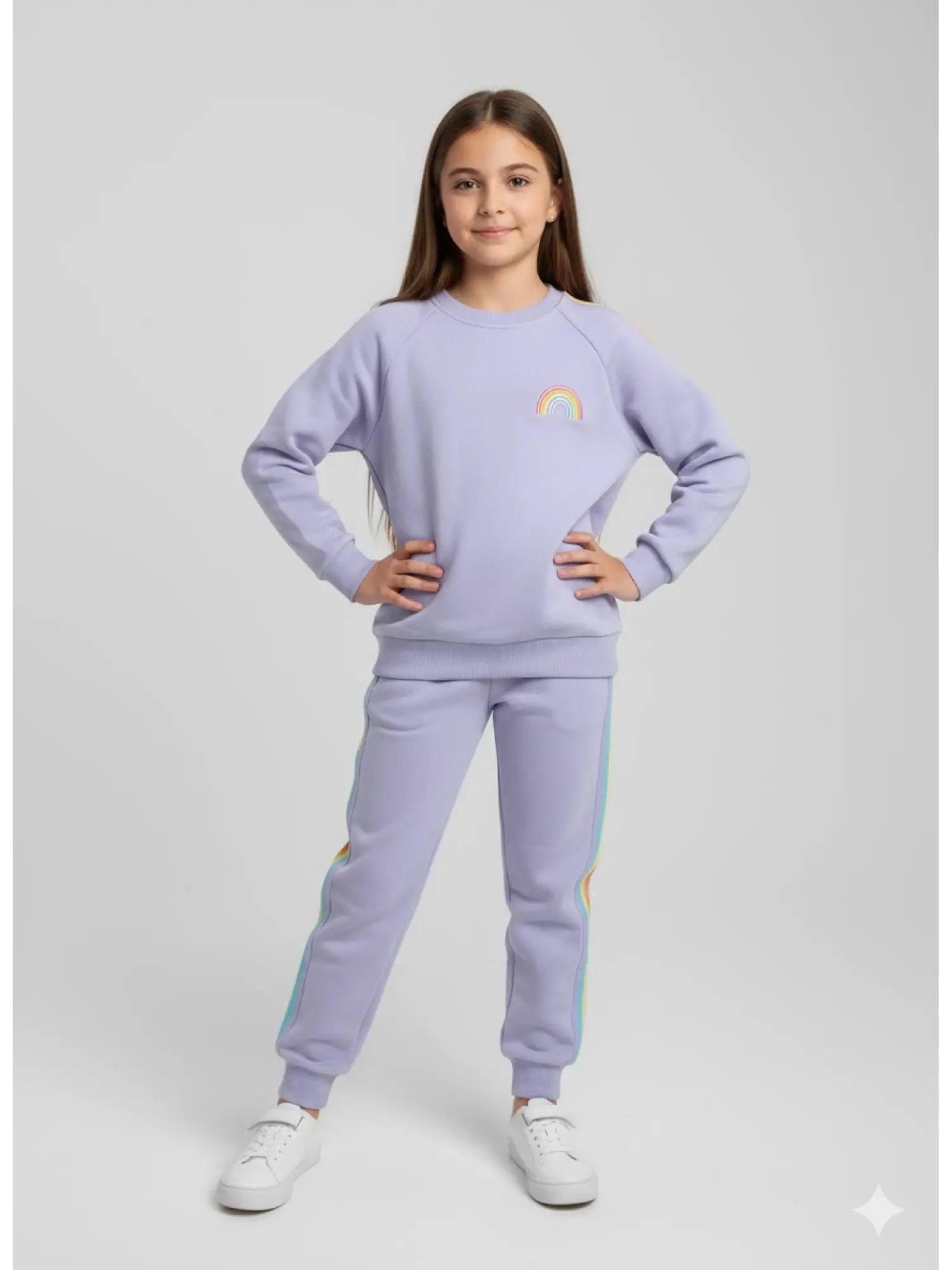 3-10 Yaş Lila Gökkuşağı Baskılı Takım