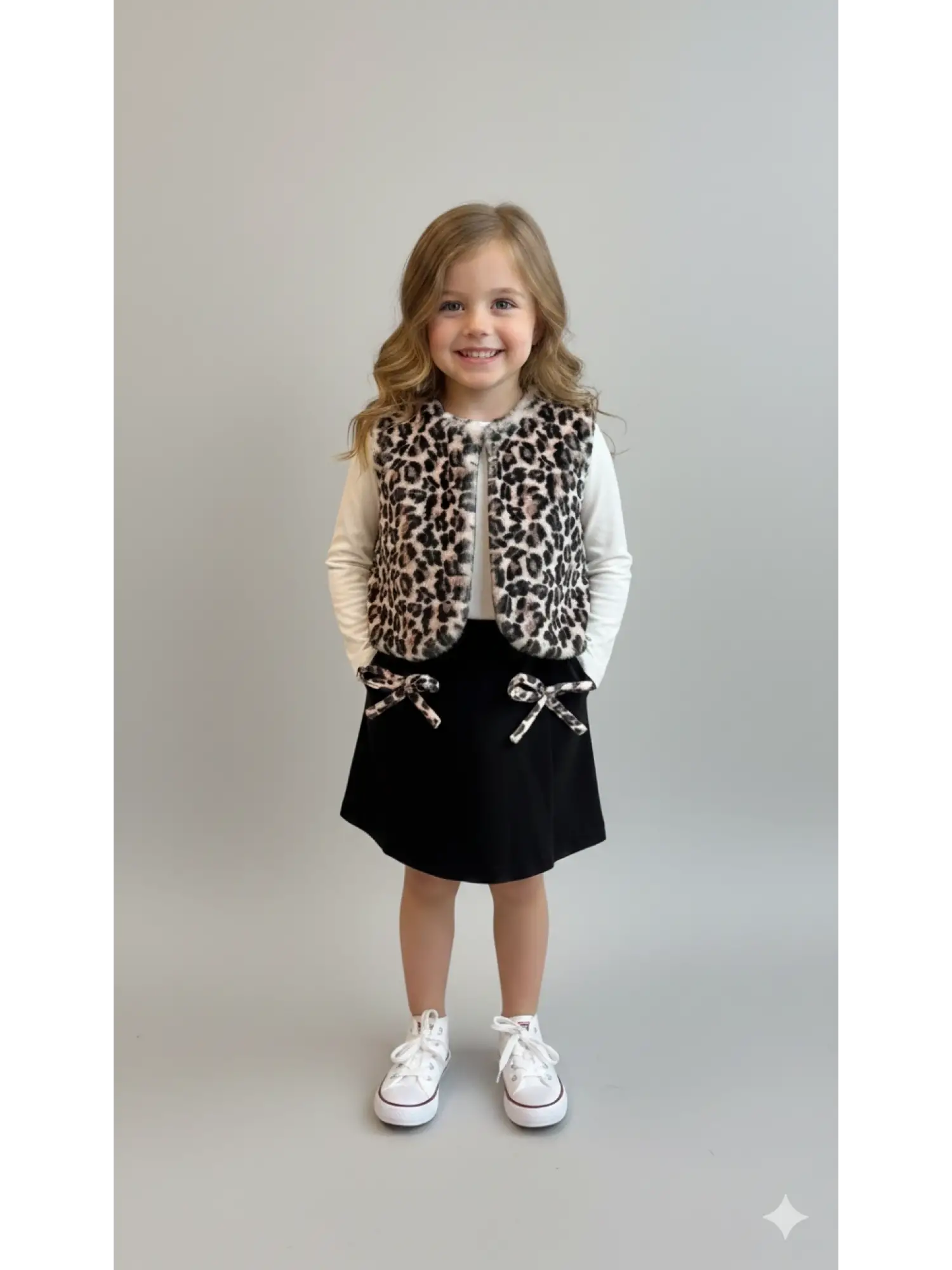 3-8 Yaş Leopar Yelekli Etekli Takım
