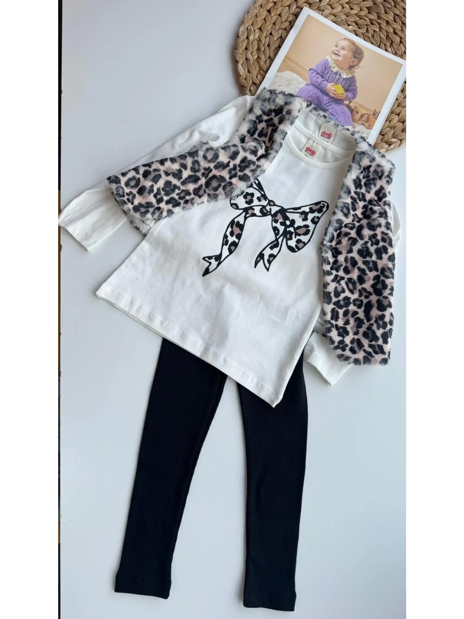 3-8 Yaş Leopar Yelekli Taytlı Takım