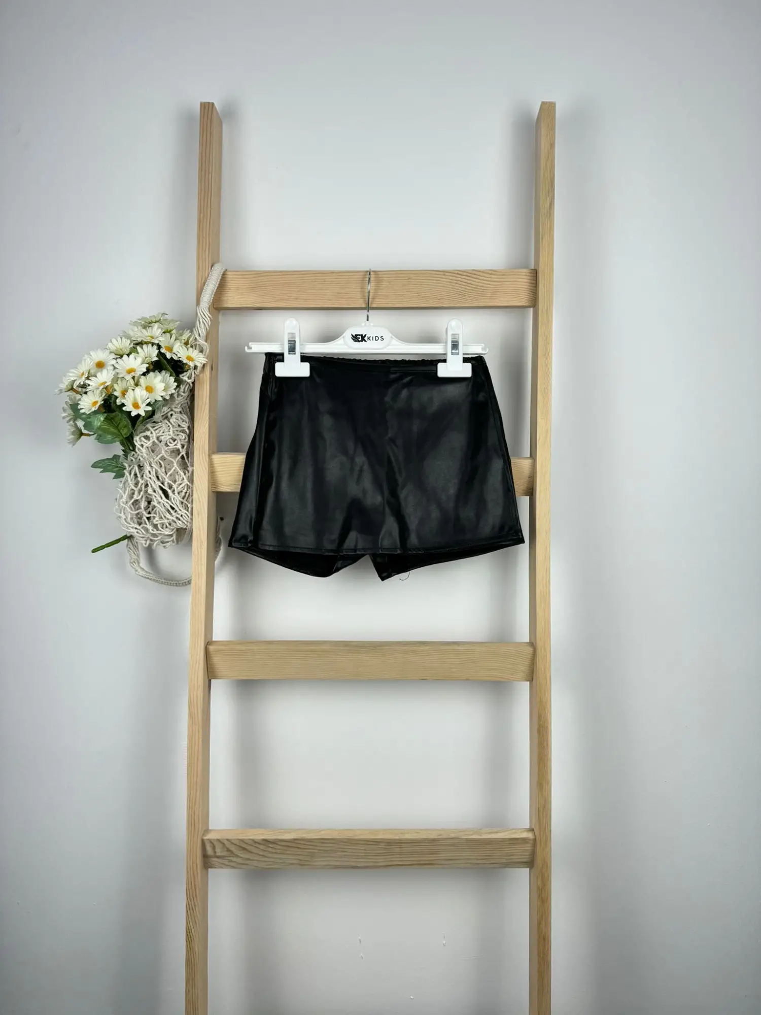 5-14 Yaş Siyah Deri Şort Etek