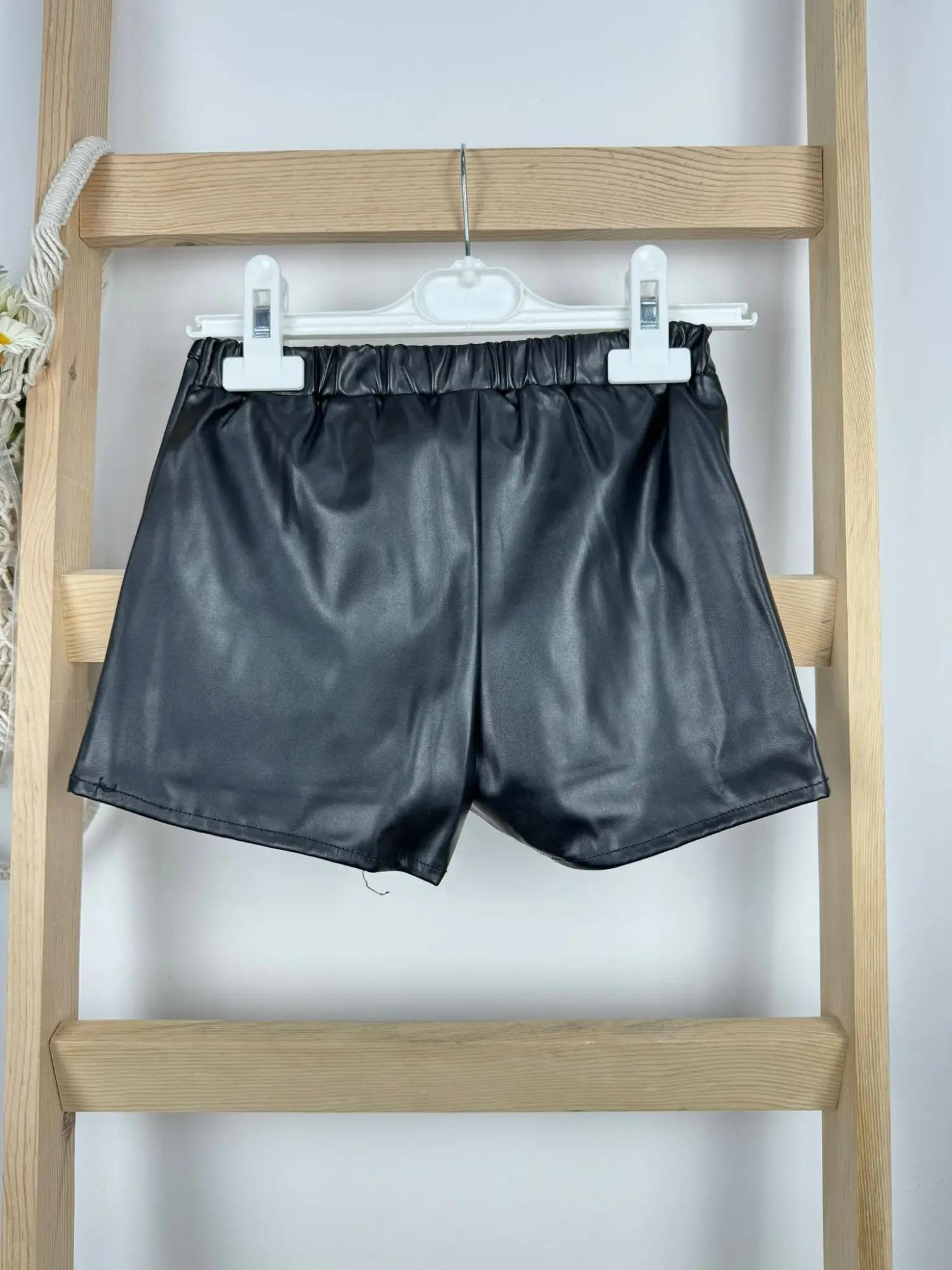 5-14 Yaş Siyah Deri Şort Etek