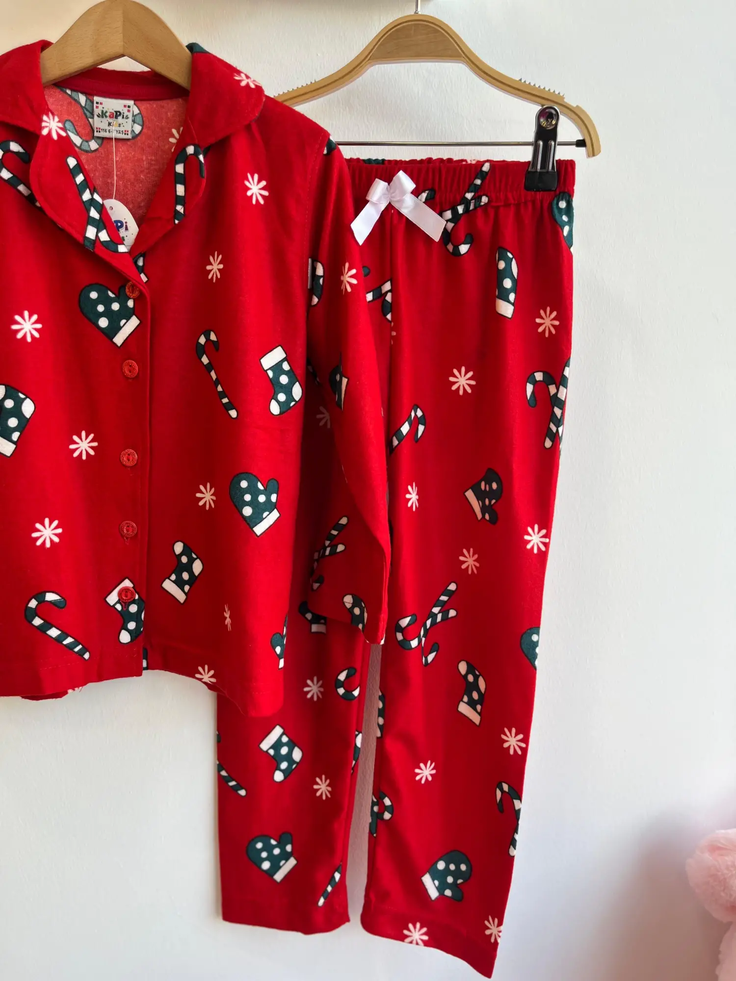 6-13 Yaş Kırmızı Önden Düğmeli Pijama Takımı