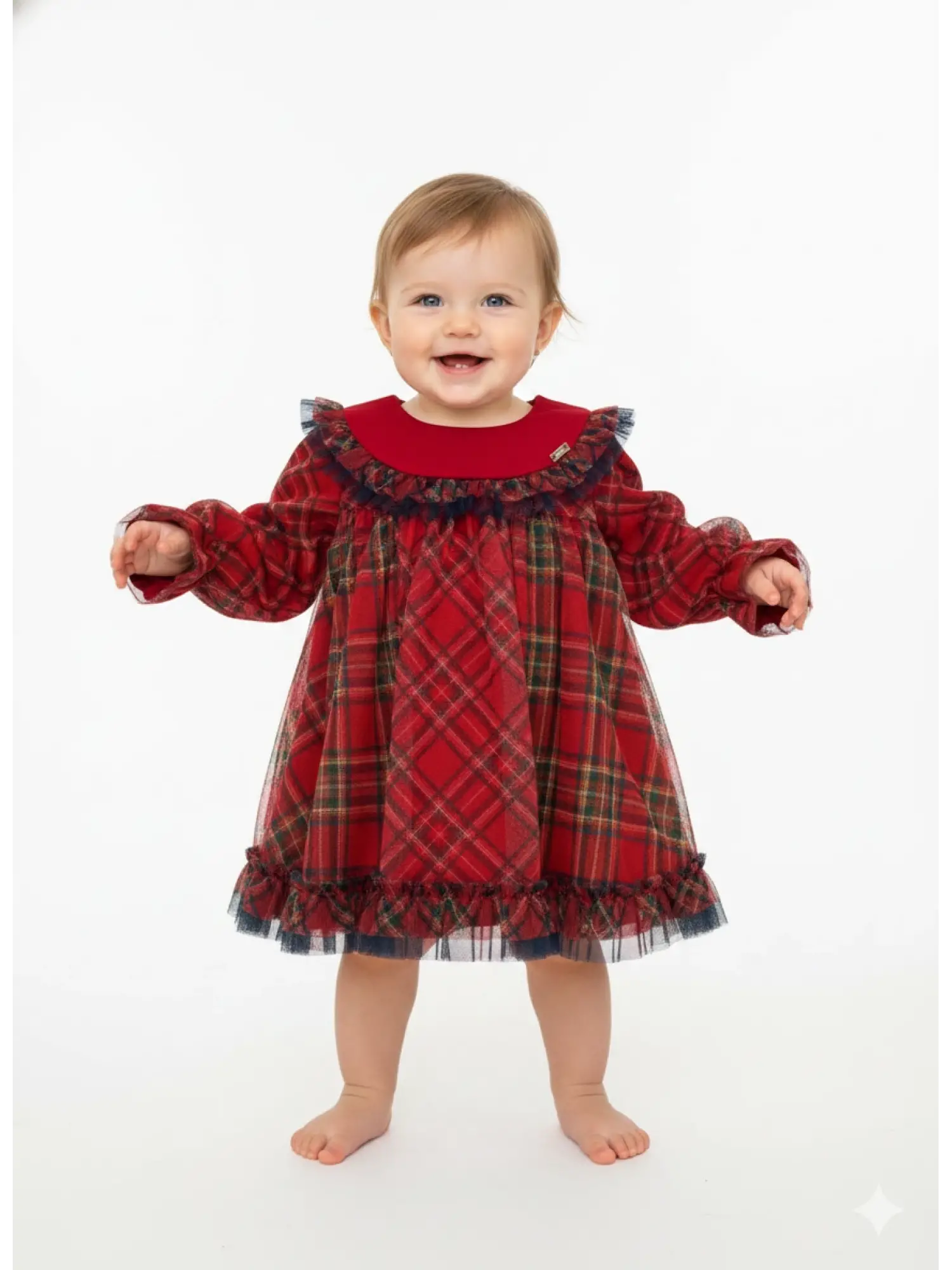 6-24 Ay Kırmızı Bebe Yaka Kareli Elbise