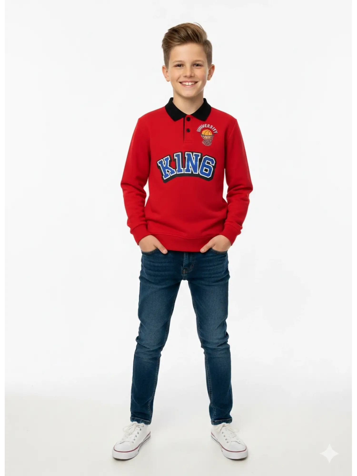 6-9 Yaş Kırmızı Yakalı Unıversıty Sweat
