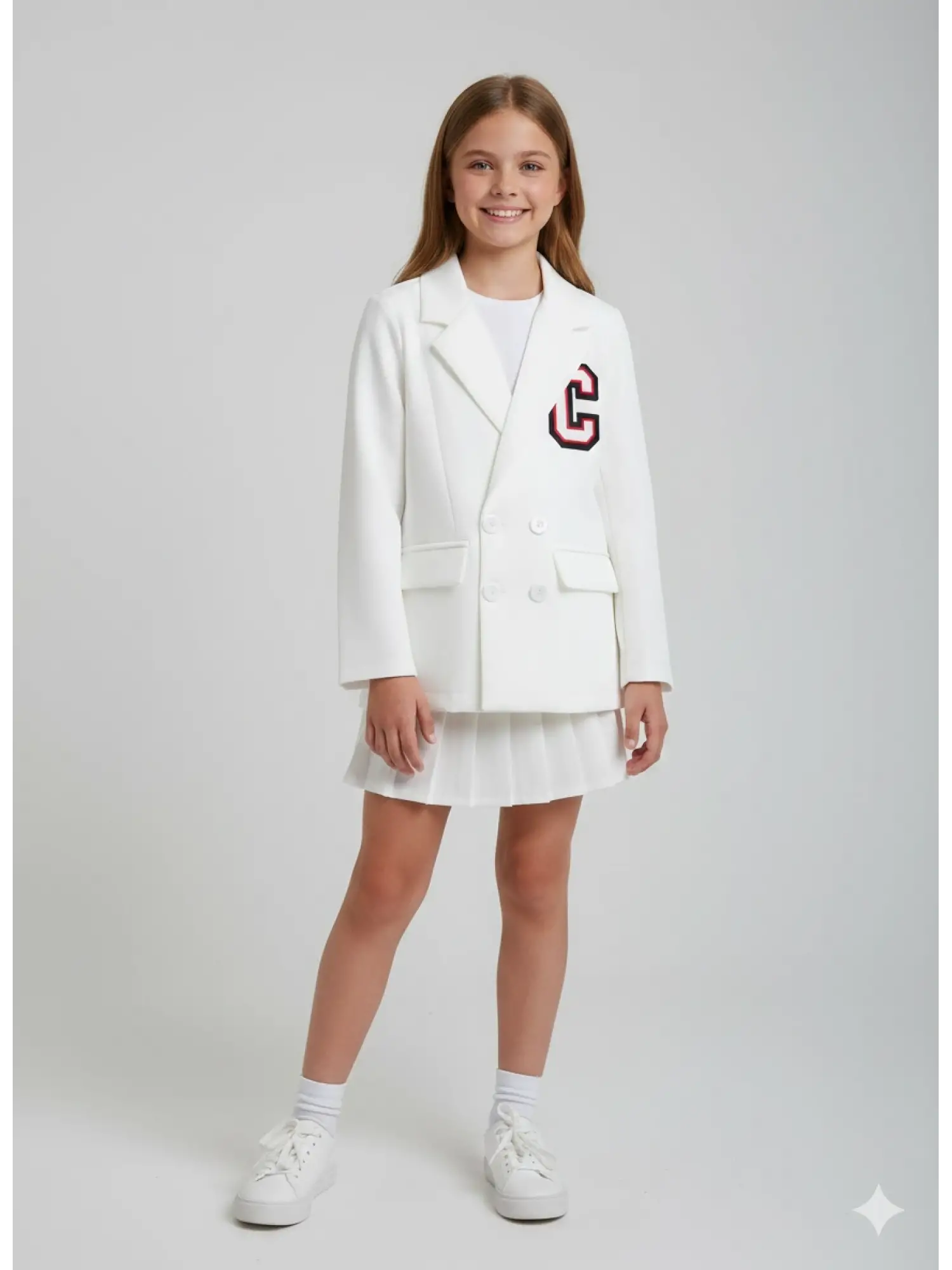 9-14 Yaş Şort Etek Kolej Takım Beyaz