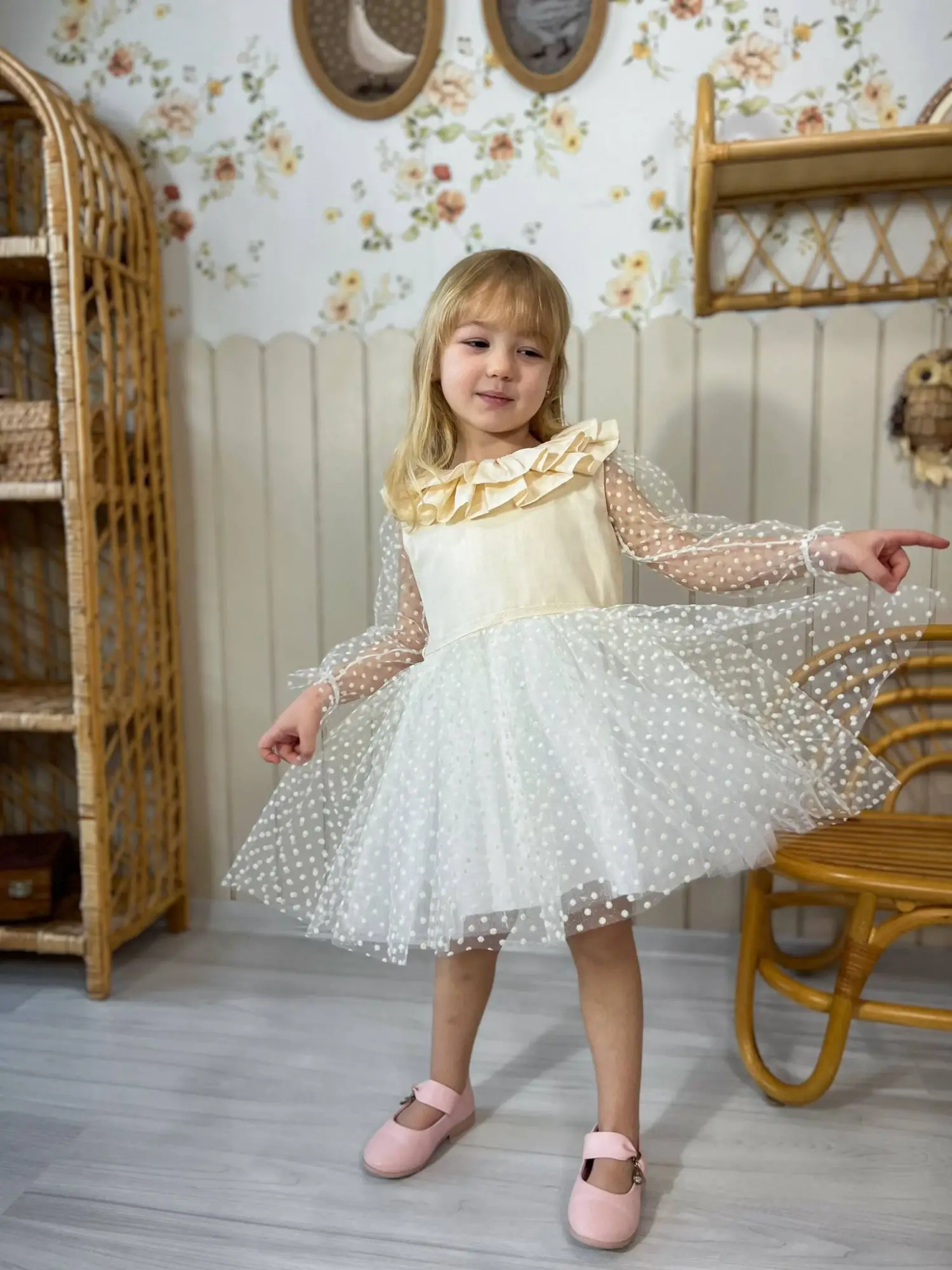 2-8 Yaş Tüllü Benekli Elbise