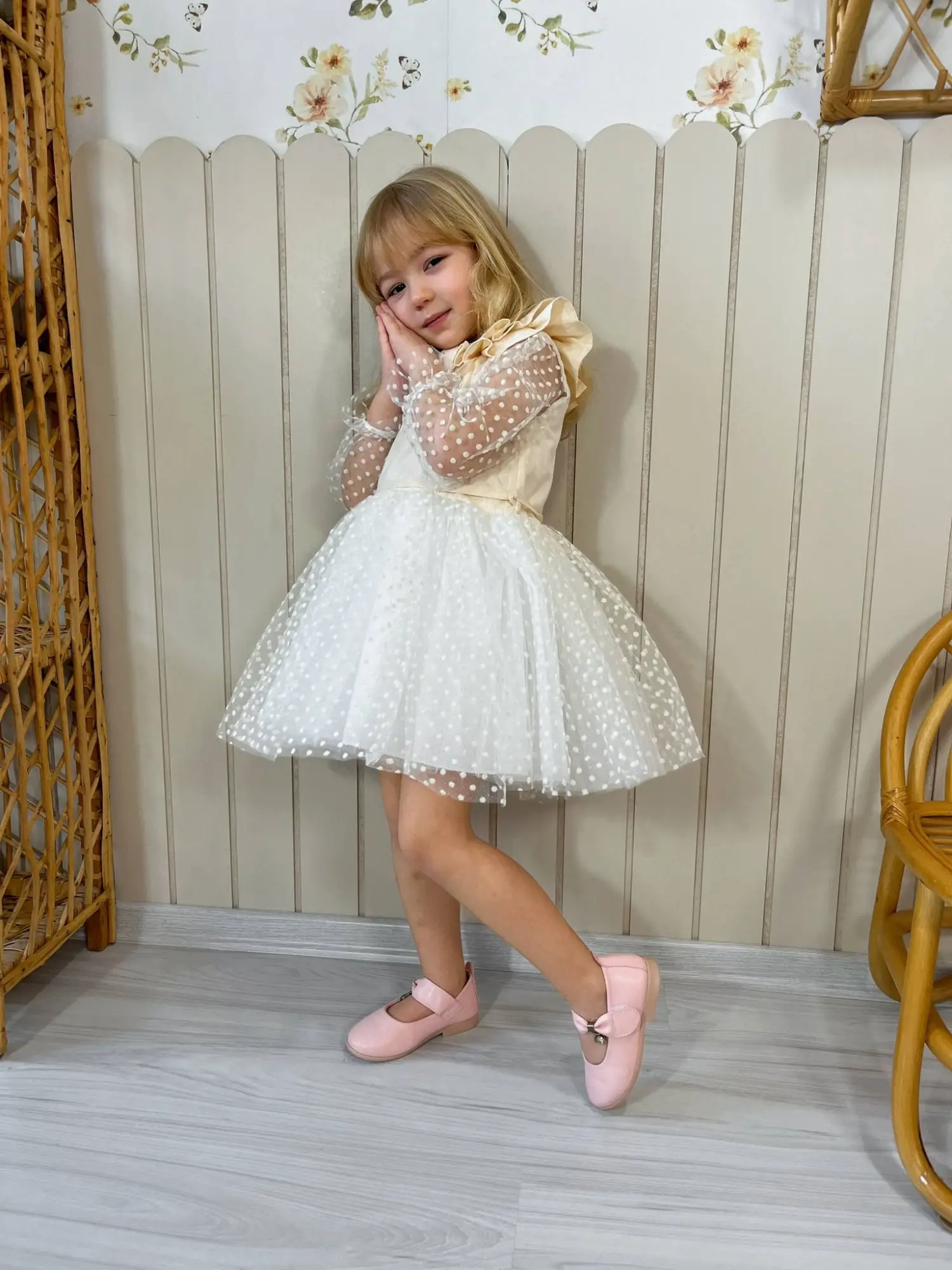 2-8 Yaş Tüllü Benekli Elbise