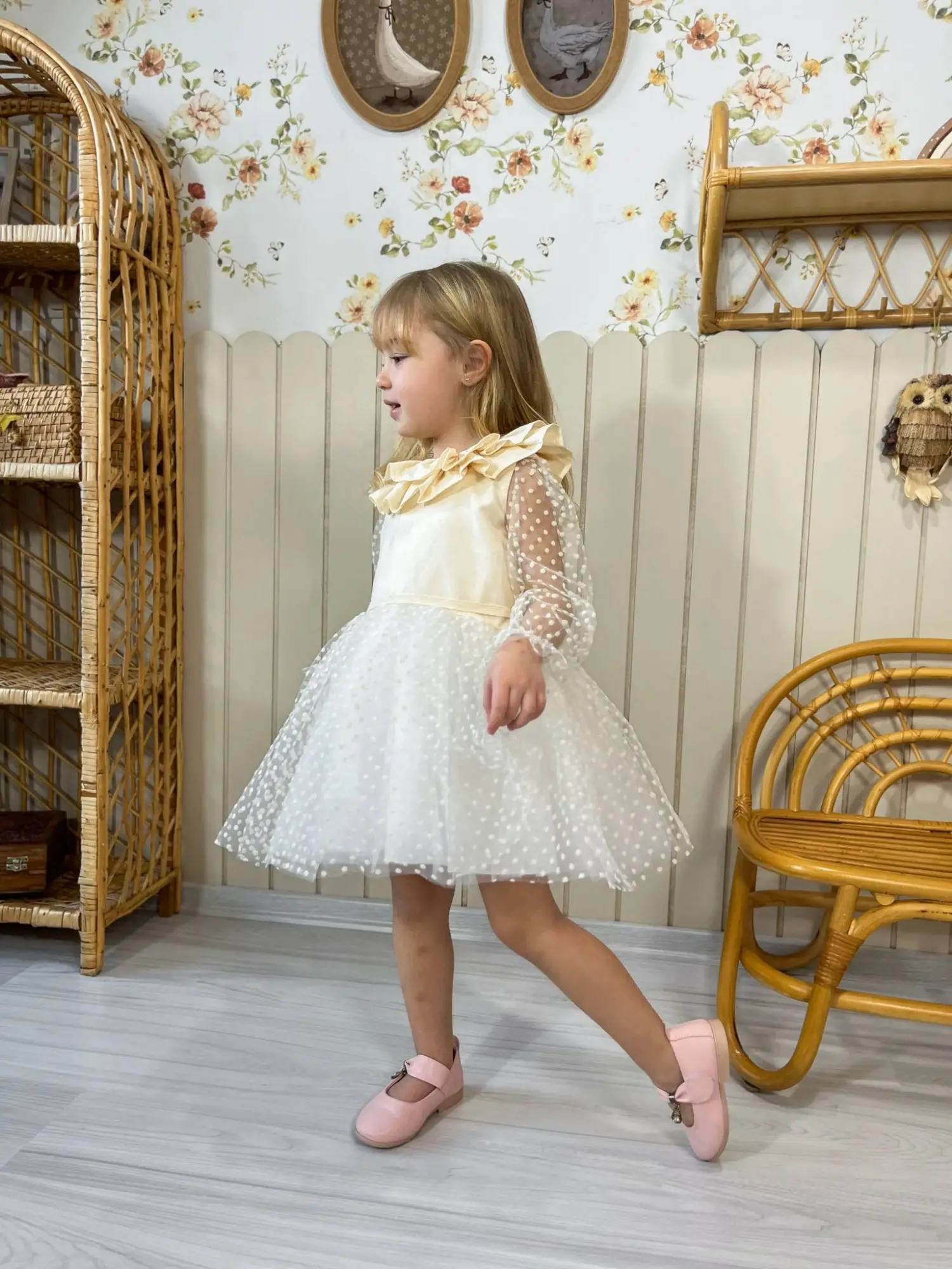 2-8 Yaş Tüllü Benekli Elbise