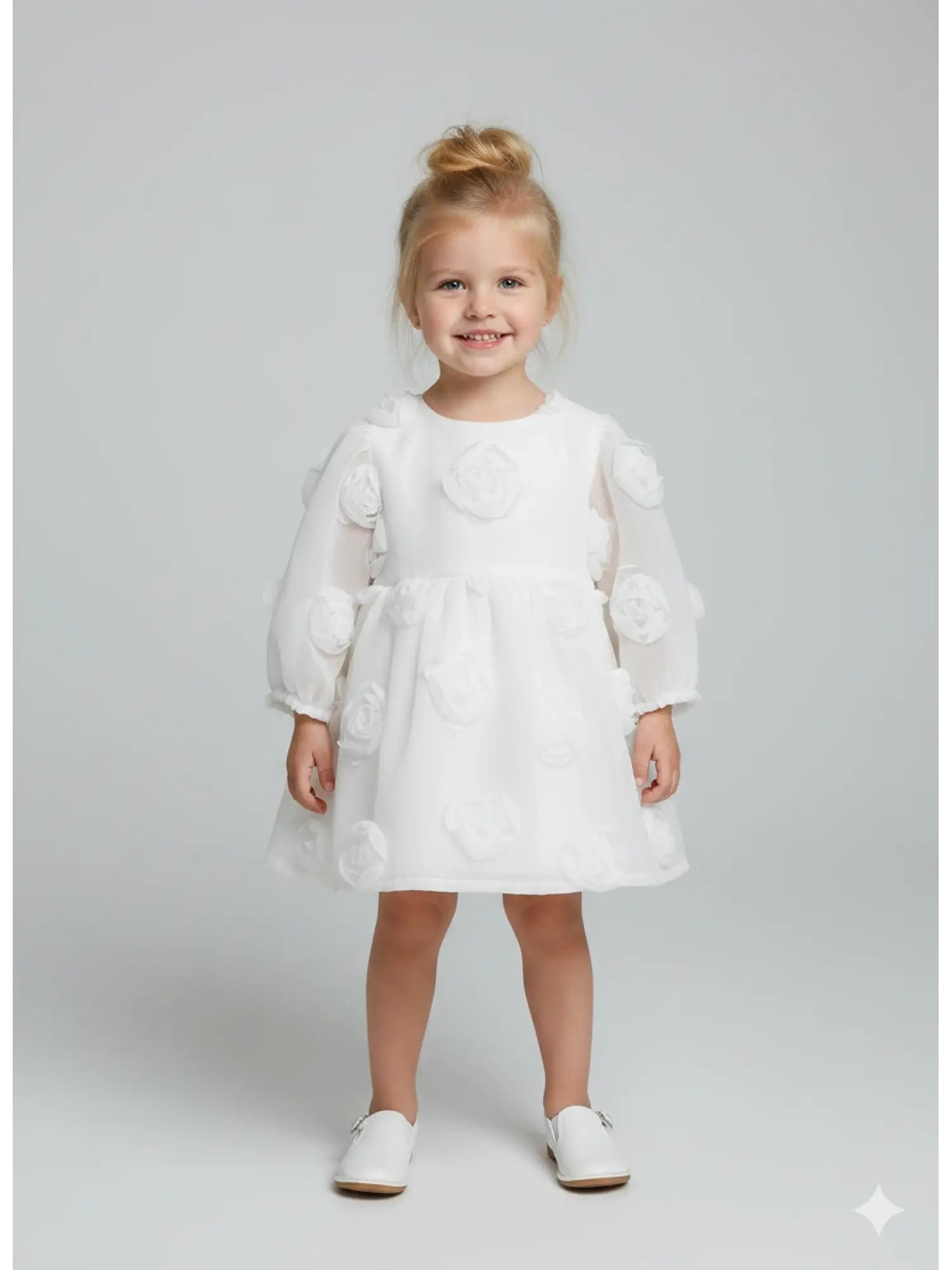 1-5 Yaş Beyaz Güllü Elbise