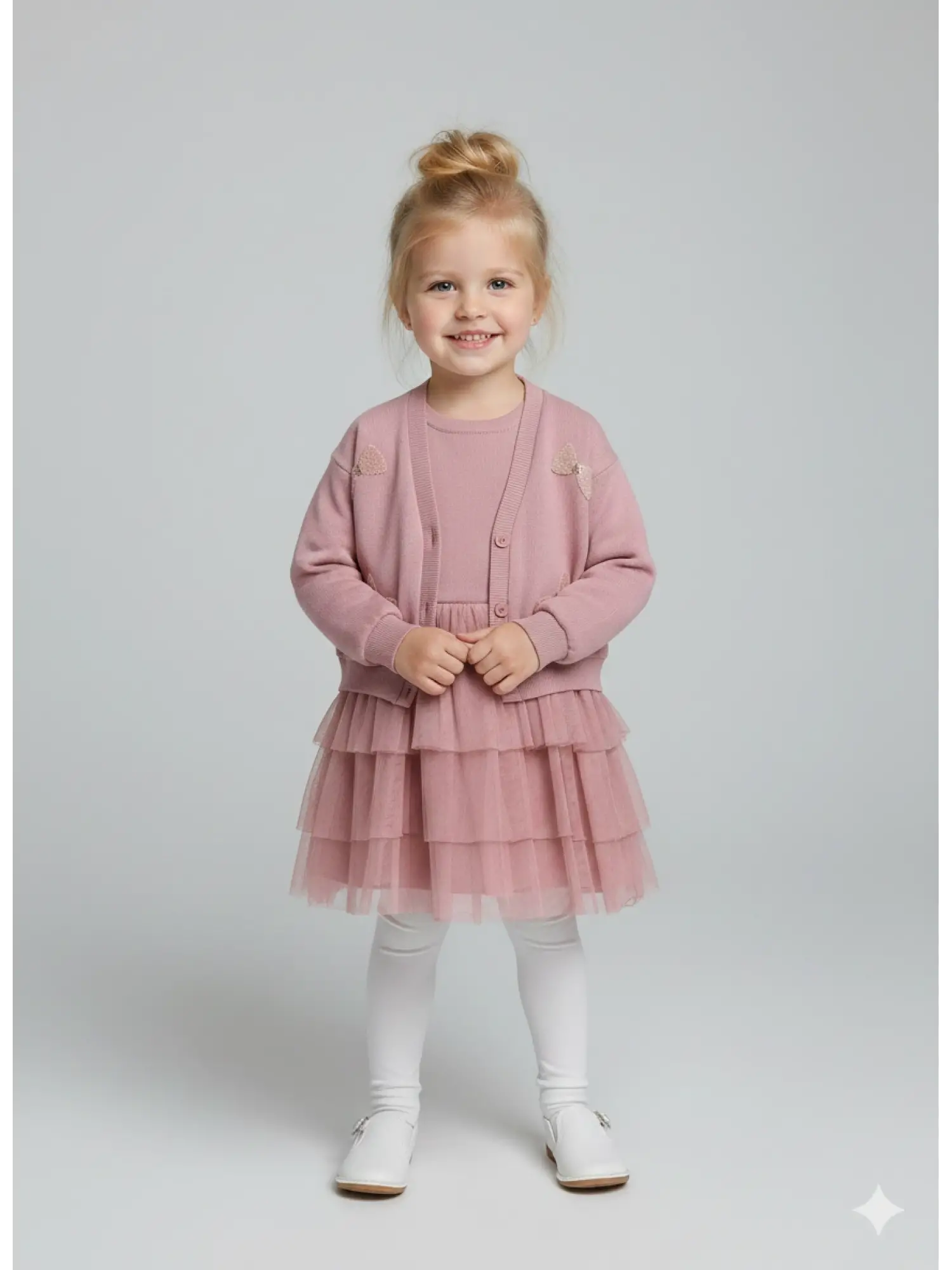 3-6 Yaş Pembe Kurdele Detaylı Hırkalı Elbise