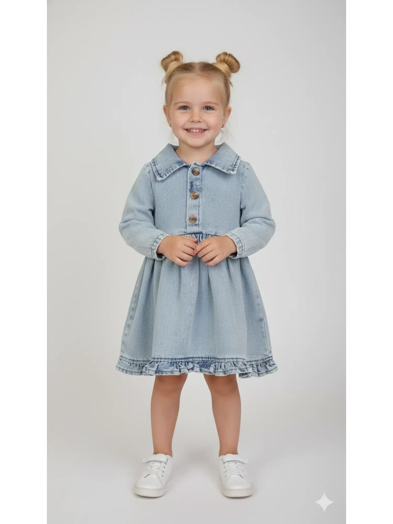 2-7 Yaş Yakalı Fırfırlı Kot Elbise