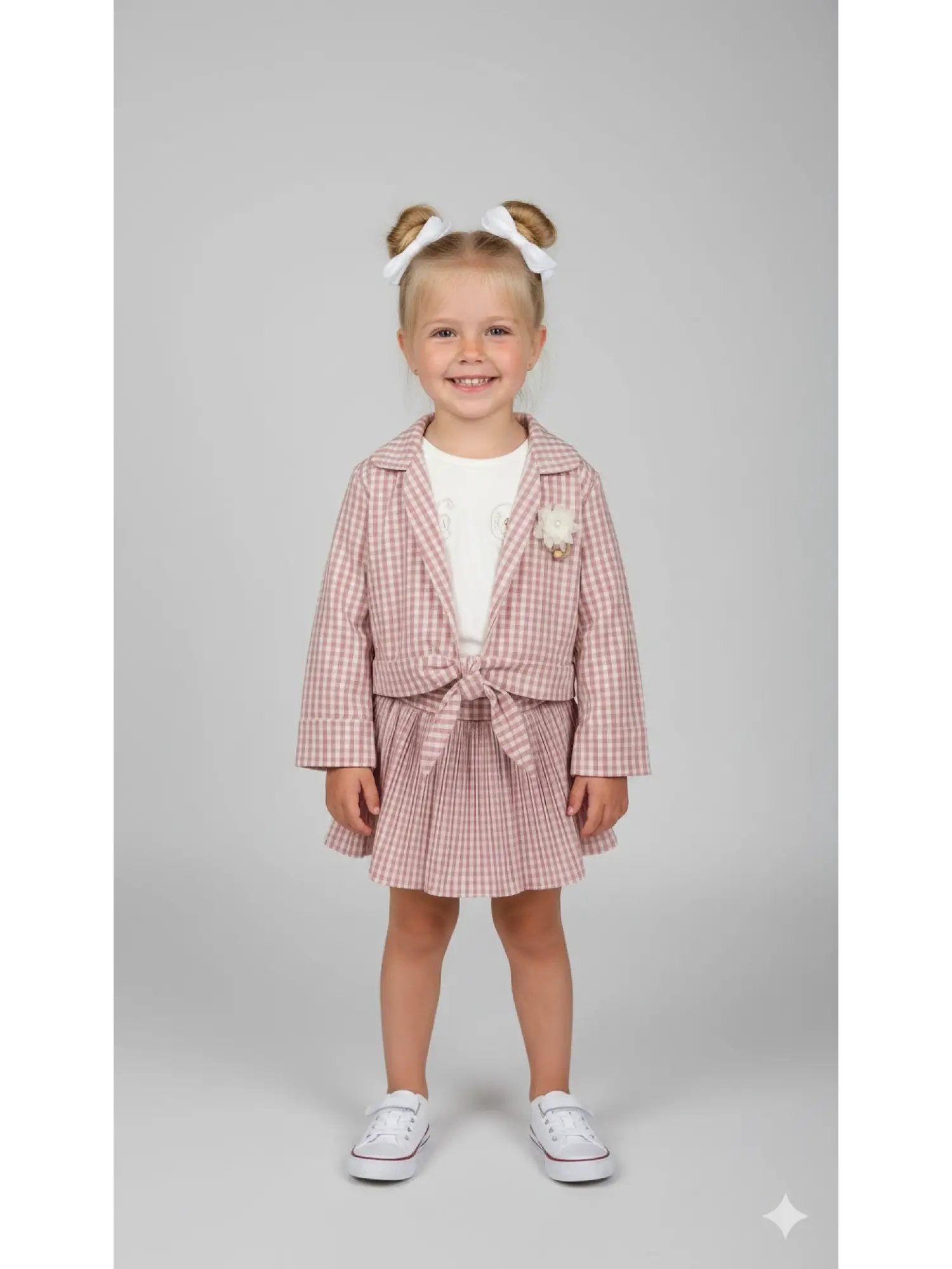 2-5 Yaş Pembe Ekoseli Etekli 3lü Takım