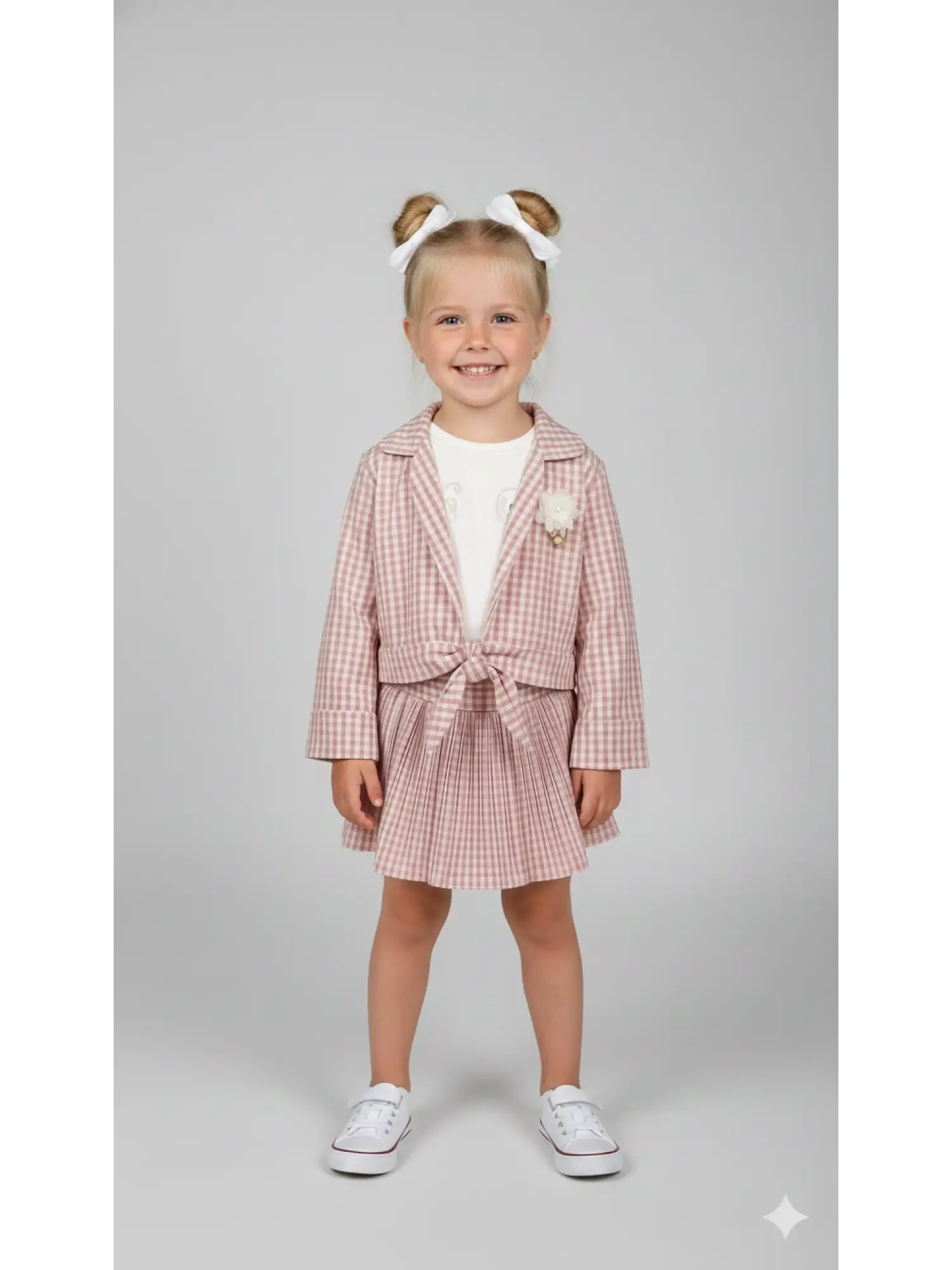 6-9 Yaş Pembe Ekoseli Etekli 3lü Takım