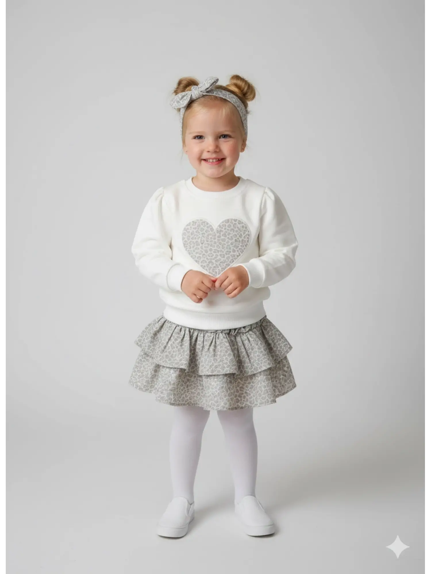 2-5 Yaş Leopar Kalpli Etekli Takım