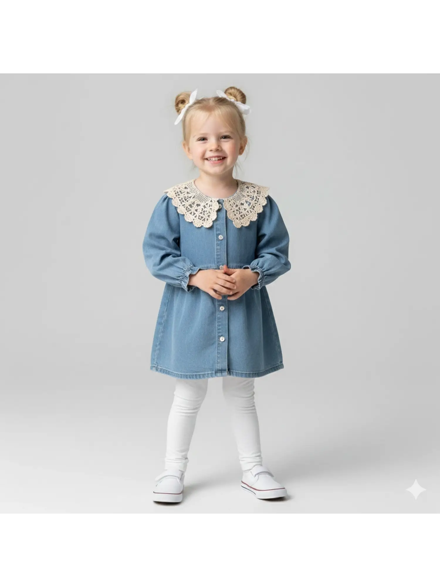 1-5 Yaş Dantel Hazır Yaka Kot Elbise
