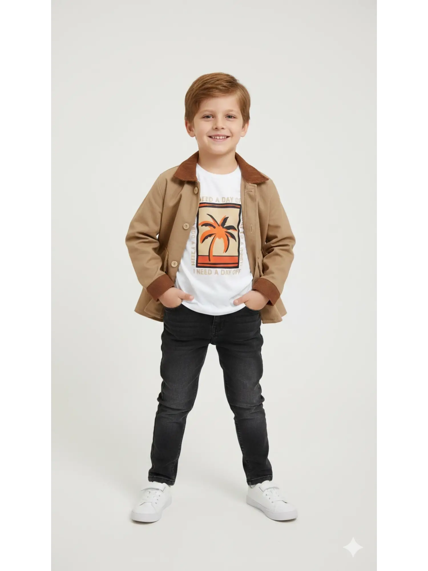 6-9 Yaş Palmiye T-Shirt Ceketli 3lü Takım