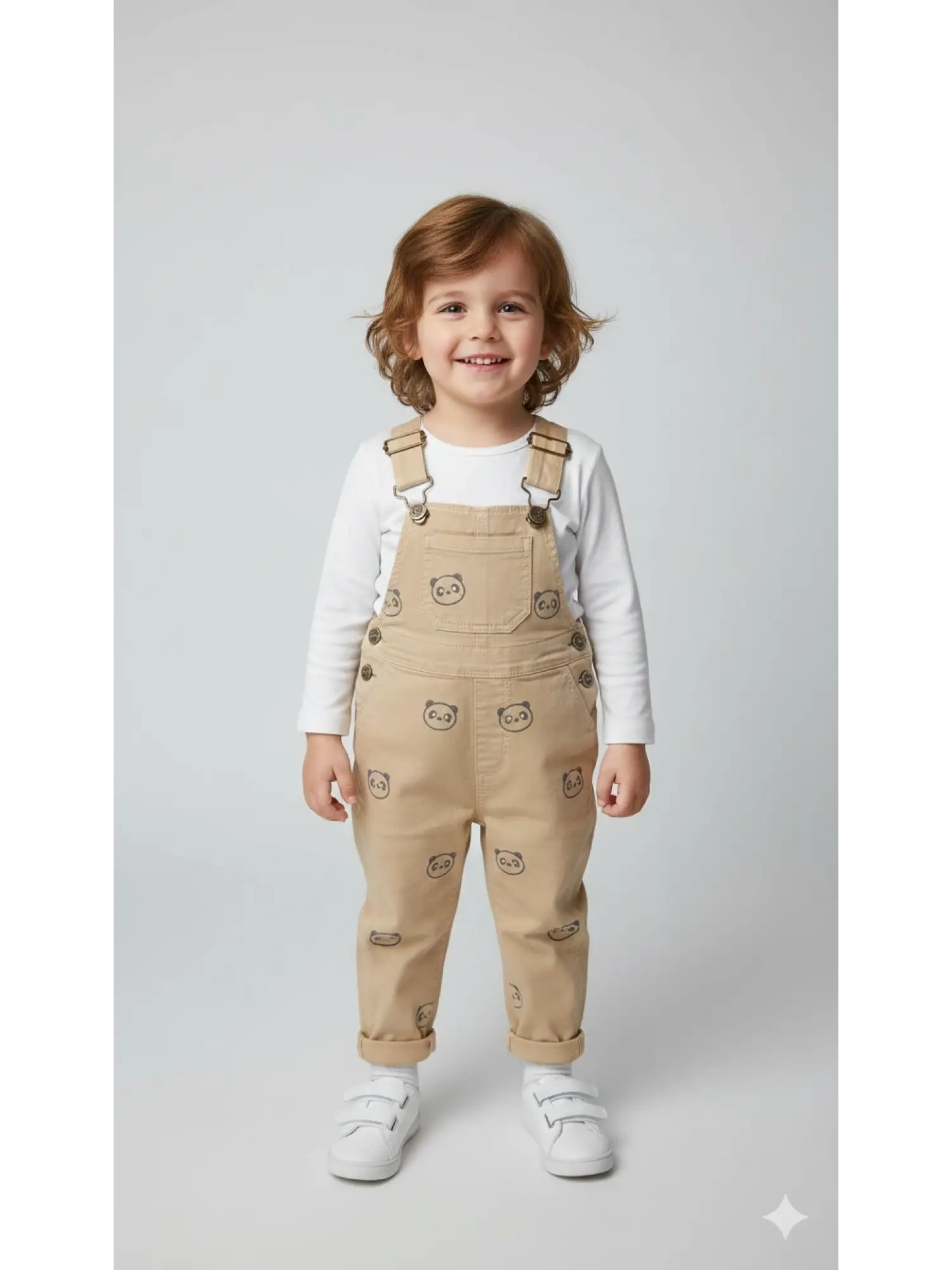 1-4 Yaş Panda Baskılı Camel Salopet